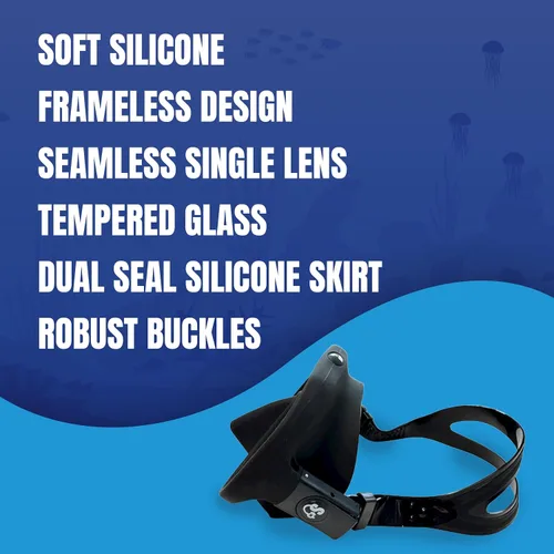 Vista 4 de Spartacus Frameless Dive Mask, Ultra-Clear Low-Iron Glass, Wide View, Low Volume, 100% Silicone Skirt