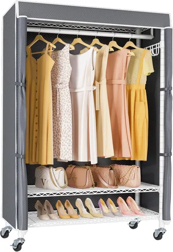 Vista 11 de VIPEK R3C Plus Perchero para Ropa - Perchero Rodante para Ropa con Ruedas con Seguro, Armario Portátil de Servicio Pesado con Estantes Ajustables