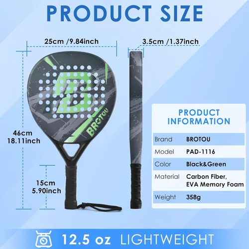 Vista 2 de BROTOU Padel Tennis Racket Carbon Fiber Surface with EVA Memory Foam Core with Carry Bag