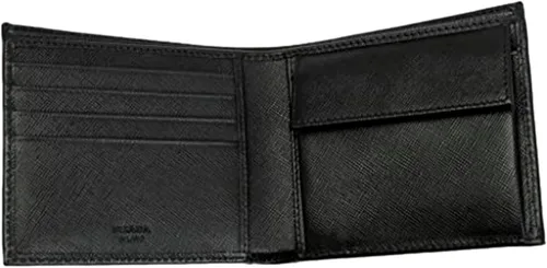 Vista 3 de Prada Billetera de cuero Saffiano azul para hombre 2m0738 Baltico+Nero, Azul (Báltico+nero), Bi-fold