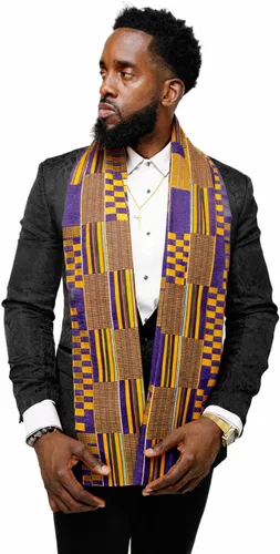 Vista 11 de Dupsie's 1 estola de graduación con estampado africano Kente, hecha en África, historia negra, festivales, cultural, HBCU, graduados, escuelas Negro