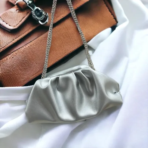 Vista 6 de Bolso de noche para mujer, bolso de mano fruncido para mujer, bolso de noche con cadena para el hombro, para boda, fiesta, baile de graduación