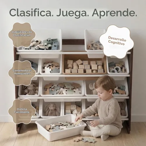 Vista 5 de Humble Crew Organizador de juguete extra grande, 16 contenedores de almacenamiento, espresso / blanco