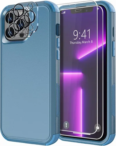 Vista 13 de Diverbox Funda diseñada para iPhone 13 Pro con protector de pantalla para lente de cámara, resistente a los golpes, resistente a los golpes