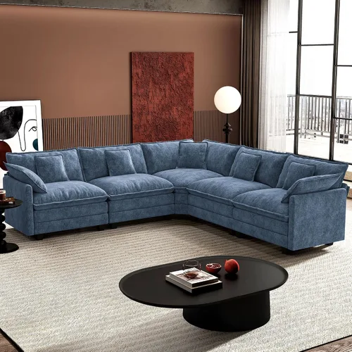 Vista 19 de Ihanherry - Sofá de nube de 3 plazas en L, modular, de asiento profundo, para sala de estar, cómodo cojín de asiento tapizado de doble capa, tela