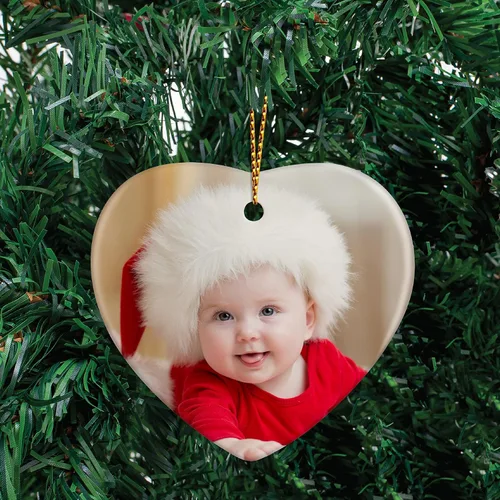 Vista 6 de Adorno de Navidad personalizado con foto de corazón 2025 con cualquier imagen, carga cualquier foto, texto opcional, recuerdo, cerámica, adornos