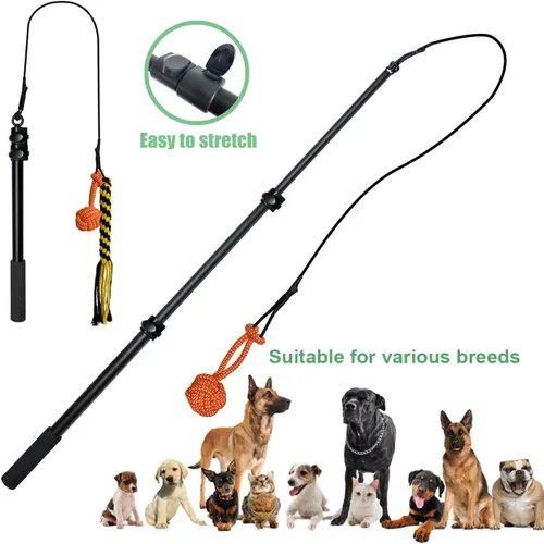 Vista 4 de Juguetes interactivos mejorados para perros – Varita extensible con cuerda trenzada para masticar y chirriante juguete de persecución de felpa