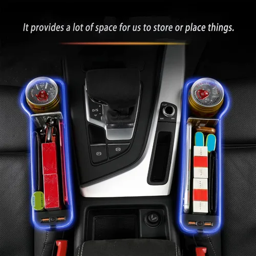 Vista 3 de Organizador de espacio para asiento de automóvil, paquete de 2 organizadores multifuncionales para asientos de automóvil, relleno de costuras LED