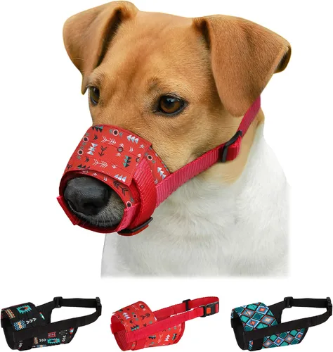Vista 15 de CollarDirect - Bozal de nailon para perro, antiladridos, transpirable (patrón 2, S) Bozal de nailon ajustable, suave y transpirable, evita