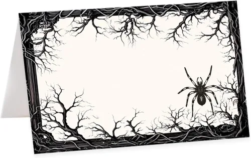 Vista 25 de Andaz Press Tarjetas de lugar con nombre de Halloween para colocar la mesa, etiquetas de alimentos en blanco para tarjetas de bufé de fiesta