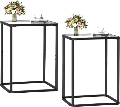 Vista 13 de Garden 4 you Mesa auxiliar de cristal, mesa auxiliar rectangular con marco de metal, moderna mesita de noche para oficina, dormitorio, sala de Negro