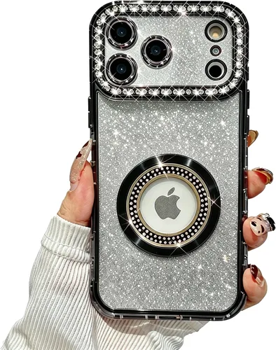 Vista 26 de Losin Funda magnética compatible con iPhone 15 Pro Max con purpurina compatible con MagSafe Funda de lujo con diamantes de imitación con logotipo