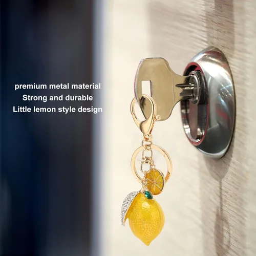 Vista 7 de Betued Llavero pequeño de limón, lindo llavero, llavero de metal fuerte con diamantes de imitación exquisitos colores limón K