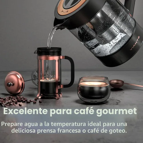 Vista 5 de Vianté - Tetera eléctrica con infusor para hojas sueltas. Elaborador de té caliente con control de temperatura y apagado automático. Tetera