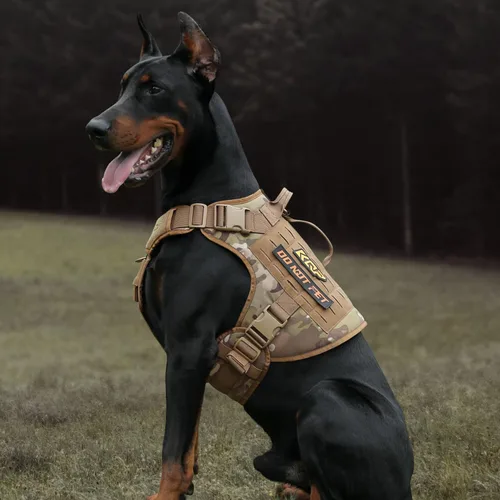 Vista 5 de Arnés táctico para perro, arnés para perro sin tirones, chaleco militar con clips metálicos ajustables, arnés para perros grandes, medianos