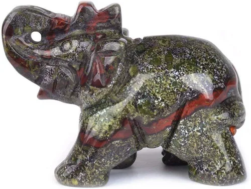 Vista 24 de Angelstones Piedra de sangre africana natural tallada con piedras preciosas de elefante curativo de cristal de guardián, estatua de figurilla