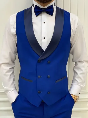 Vista 4 de Trajes ajustados para hombre, traje de 3 piezas de doble botonadura para hombres, boda, fiesta, negocios, chaleco y pantalones con corbata