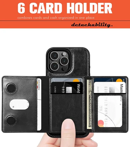 Vista 2 de LOHASIC Funda tipo cartera para iPhone 16 Pro Max, MagSafe, tarjetero, color negro
