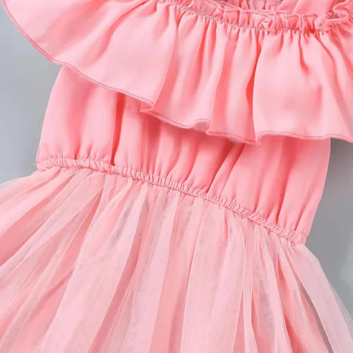 Vista 4 de VINUOKER Vestido de fiesta de princesa para niñas pequeñas, vestido de primavera y verano, vestido de verano con hombros descubiertos, vestido