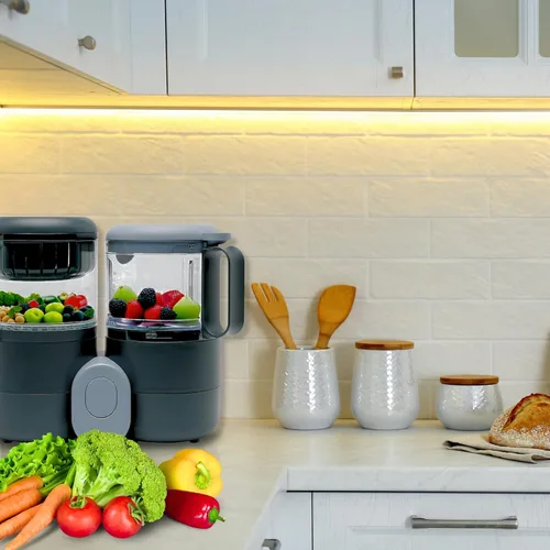 Vista 6 de Vaporizador y licuadora de alimentos para bebés, procesador de alimentos multifunción 4 en 1 y vaporizador con licuadora, descongelación
