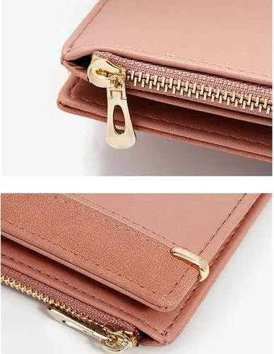 Vista 3 de Yafanqi Billetera pequeña para mujer, linda, adolescente, niñas, simple, plegable, delgada, compacta, carteras para mujer, E-Rosa, Minimalista