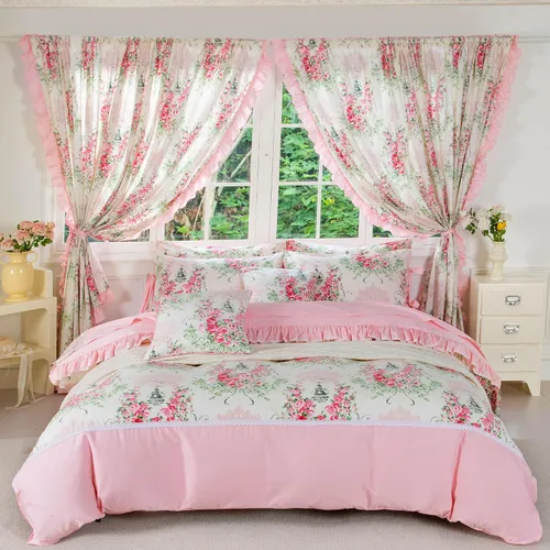 Vista 12 de FADFAY Juego de funda de edredón con estampado floral de roseta, juego de ropa de cama de encaje con volantes para niñas, 3 piezas