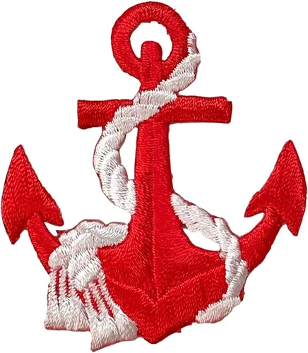 Vista 6 de Ancla, náutico, marinero, bordado, parche para planchar (ancla dorada, cuerda plateada)