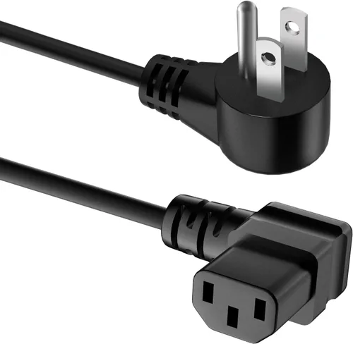 Vista 9 de Cable de alimentación de CA de 3 clavijas de 4 pies, cable de repuesto de enchufe en ángulo 90, NEMA 5-15P a C13, compatible con TV, escritorio