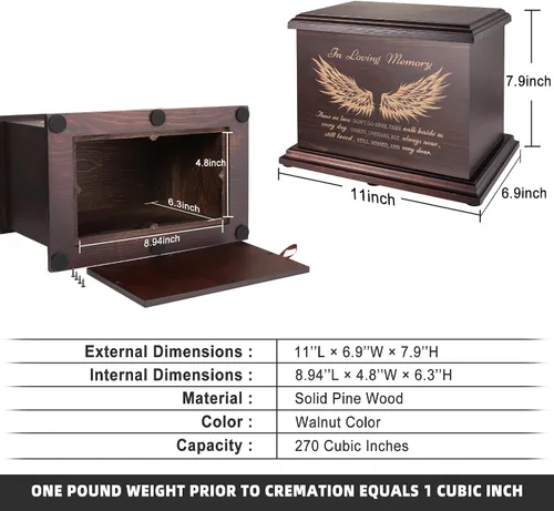 Vista 2 de Urnas conmemorativas de cremación para cenizas humanas, hombres y mujeres, caja de urnas de madera y ataúd para cenizas, hombres, mujeres y niños