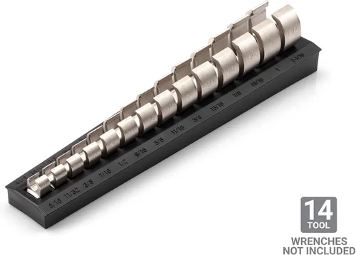 Vista 2 de TEKTON 14 herramientas de 3/8 pulgadas de tuerca de trampa, Crowfoot Wrench Organizador Rack, negro (5/16-1-1/16 pulgadas) ORG25114 Fabricado