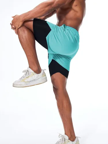 Vista 3 de Surenow - Pantalones cortos de correr para hombre, pantalones cortos 2 en 1 para entrenamiento, de 7 pulgadas, para yoga, deportes al aire libre
