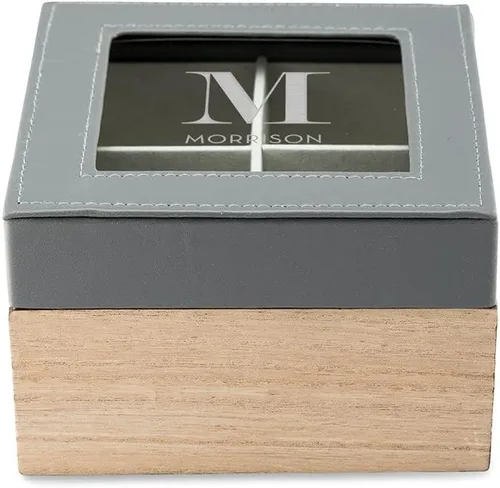 Vista 7 de Weddingstar Caja de recuerdo personalizada de madera y piel sintética con tapa de cristal, texto clásico