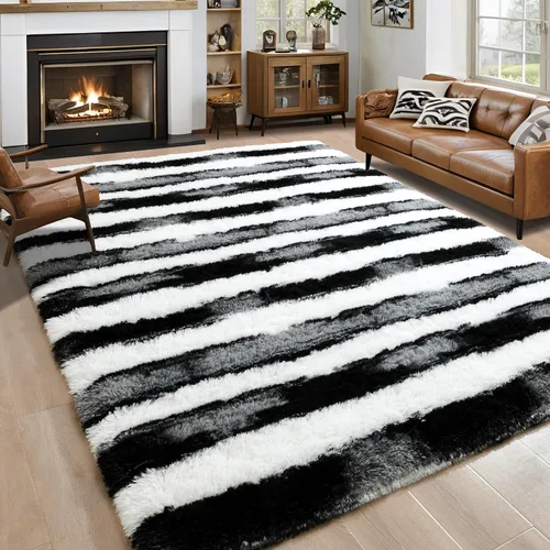 Vista 87 de Noahas Alfombras de Área Grandes y Esponjosas de 5x8 pies para Sala de Estar y Dormitorio, Alfombra Gruesa de Pelo Largo Beige y Blanca, Alfombra