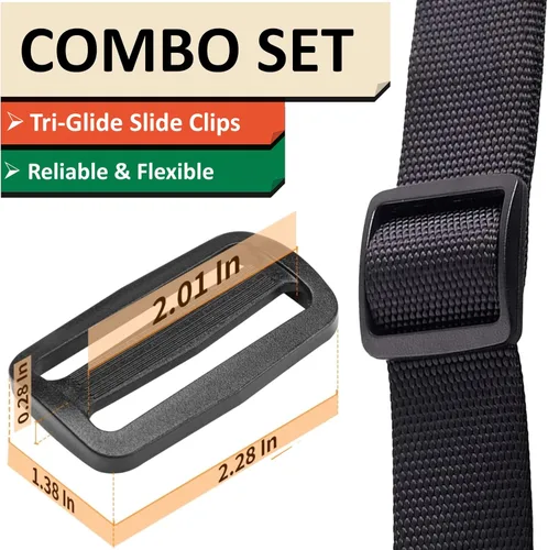 Vista 4 de DEYACE Correa de nailon de 2 pulgadas con clips deslizantes de plástico Tri-Glide, correa de nailon resistente de 10, 25, 50 yardas