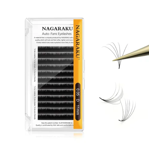 Vista 12 de NAGARAKU Easy Fan - Extensiones de pestañas prefabricadas en abanico de 3 capas, pestañas autoflorecientes de mega volumen, pestañas automáticas
