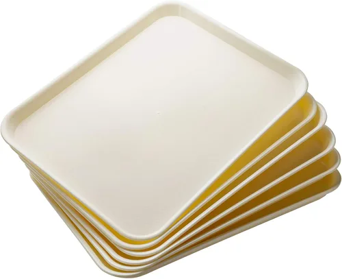 Vista 7 de Eslite Bandejas rectangulares de plástico para servir, bandejas de cafetería de comida rápida, 17 x 13 pulgadas, juego de 6 (beige)