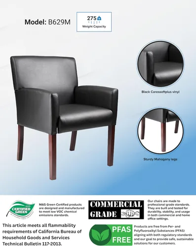 Vista 4 de Boss Office Products Caja de Recepción Silla Brazo con Acabado Caoba en Negro, 25"D x 24.5"W x 35"H