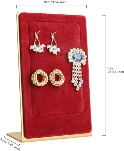 Vista 4 de GemeShou Exhibición de pendientes de terciopelo rojo para la venta, soporte de soporte de aretes lindo para espectáculo, pendiente de metal y collar