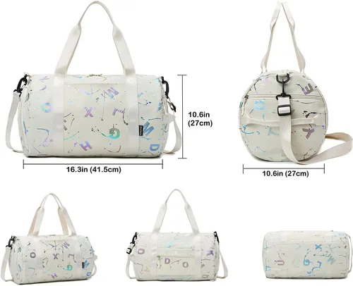 Vista 5 de Pequeña bolsa de gimnasio para mujer, bonita bolsa de viaje deportiva con compartimento para zapatos y bolsillo húmedo, bolsa de mano para el fin