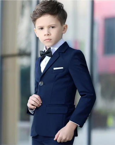Vista 5 de YuanLu Traje para niños, esmoquin para boda, traje de portador de anillos, 5 piezas, traje formal ajustado para niños con cintura ajustable