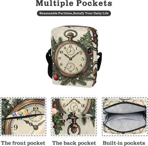 Vista 2 de KLL Merry Christmas Vintage Pocket Watch Tree messenger bag crossbody Vegan Leather mens crossbody Shopping Shoulder Handbags