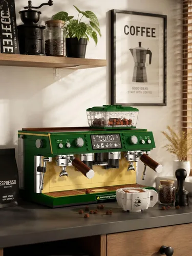 Vista 3 de Juego de construcción de máquina de café para adultos 928 piezas: kit de bloques de cafetera de doble cabeza, modelo clásico de colección