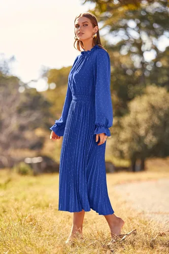 Vista 9 de PRETTYGARDEN Womens 2024 Fall Long Sleeve V Neck Swiss Dot Pleated A Line Flowy Dresses