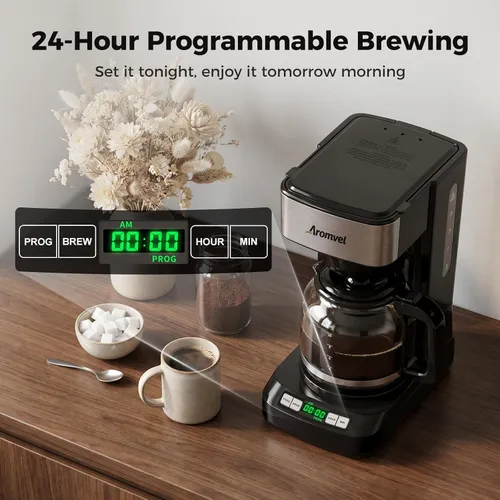Vista 4 de Cafetera de 12 tazas, cafetera de goteo grande con tanque de agua Plateado