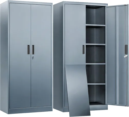 Vista 16 de BESFUR Armario de almacenamiento de metal de 36 pulgadas de alto, gabinete de metal negro con 2 puertas con cerradura y 2 estantes ajustables