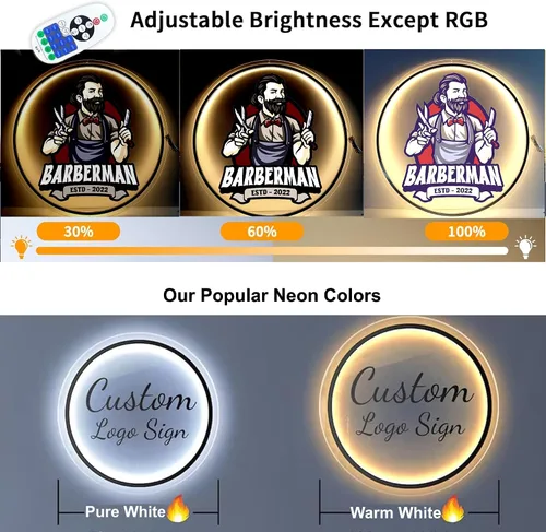Vista 3 de Letreros de logotipo de neón retroiluminados de acrílico personalizables, letrero de logotipo de negocios iluminado por LED totalmente Letrero