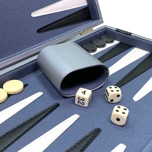 Vista 4 de Sun Flair Backgammon - Juegos de mesa para adultos y niños de 15 pulgadas, juego de mesa clásico plegable con funda de piel sintética premium