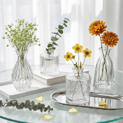Vista 8 de Juego de 4 jarrones de cristal, 4 tamaños de florero pequeño para decoración de mesa de fiesta o hogar