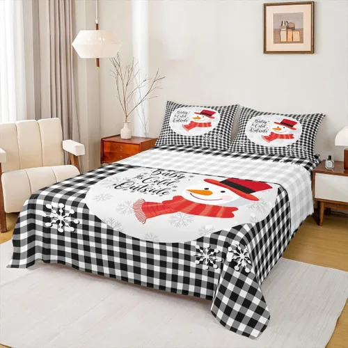 Vista 18 de Manfei Juego de sábanas de Feliz Navidad, tamaño individual, diseño rústico de pinos de dibujos animados, decoración de habitación de niños