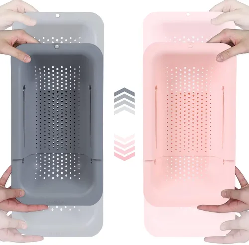 Vista 16 de BLUE GINKGO Cesta coladora para colocar sobre el fregadero, lavar verduras y frutas, escurrir la pasta cocida y platos secos, extensible, artículos